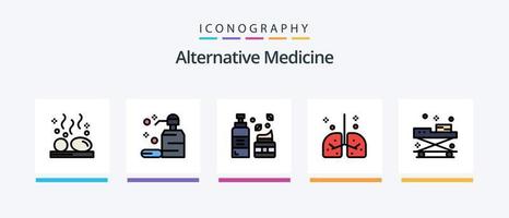 la línea de medicina alternativa llenó el paquete de 5 íconos, incluido el fármaco. médico. belleza. hospital. bienestar. diseño de iconos creativos vector