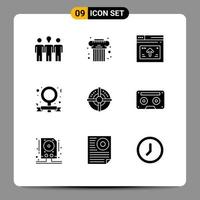 Stock Vector Icon Pack of 9 Line Signs and Symbols for target feminism internet campaign arrow Editable Vector Design Elements