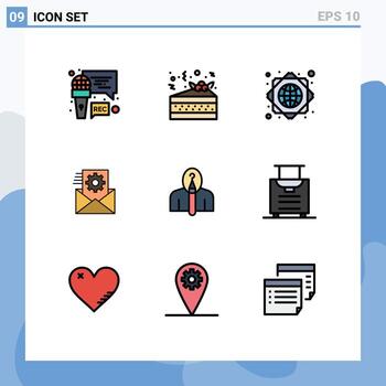 Pack of 9 Modern Filledline Flat Colors Signs and Symbols for Web Print Media such as authorship artist global network anonymous data management Editable Vector Design Elements