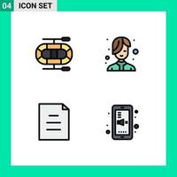 Pictogram Set of 4 Simple Filledline Flat Colors of boat back to school female document phone Editable Vector Design Elements