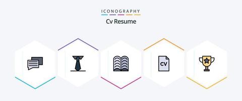 cv curriculum vitae paquete de iconos de 25 líneas completas que incluye . trofeo. aprender. educación. ciencia vector