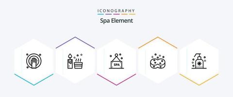 paquete de iconos de 25 líneas de elementos de spa que incluye jabón. limpieza. signo. limpiando higiénico vector