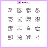 Universal Icon Symbols Group of 16 Modern Outlines of compass loading additive interface communication Editable Vector Design Elements