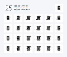 Mobile Application 25 Solid Glyph icon pack including card. app. app. delete. close vector