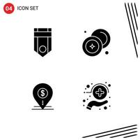 Modern Set of 4 Solid Glyphs Pictograph of badge money rank chinese pin Editable Vector Design Elements