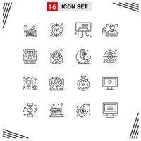 Group of 16 Outlines Signs and Symbols for scanning recognition air fingerprint hardware Editable Vector Design Elements