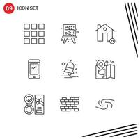 Modern Set of 9 Outlines and symbols such as notify bell protect iphone mobile Editable Vector Design Elements