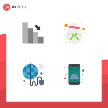 4 Universal Flat Icon Signs Symbols of bar internet of things down egg wifi Editable Vector Design Elements