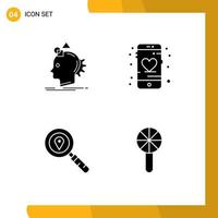 4 Solid Glyph concept for Websites Mobile and Apps imagination map idea heart search Editable Vector Design Elements