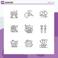 Pack of 9 Modern Outlines Signs and Symbols for Web Print Media such as graphical analysis seo indian search html Editable Vector Design Elements