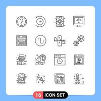 Pack of 16 Modern Outlines Signs and Symbols for Web Print Media such as web internet city tv internet Editable Vector Design Elements