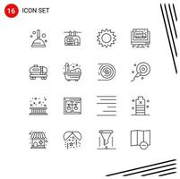 Set of 16 Commercial Outlines pack for home tank flower oil truck Editable Vector Design Elements