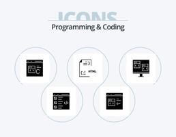 Programming And Coding Glyph Icon Pack 5 Icon Design. computer. app. develop. html. development vector