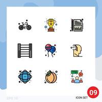 Modern Set of 9 Filledline Flat Colors Pictograph of fly bloon balance tools construction Editable Vector Design Elements