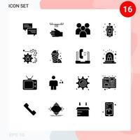 16 Thematic Vector Solid Glyphs and Editable Symbols of design city dryer team management Editable Vector Design Elements