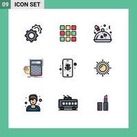 Set of 9 Modern UI Icons Symbols Signs for eco graph restaurant progress calculation Editable Vector Design Elements