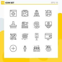 Group of 16 Modern Outlines Set for front combine electrical supplies office Editable Vector Design Elements