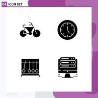 Set of 4 Vector Solid Glyphs on Grid for bicycle motion clock products medicine Editable Vector Design Elements