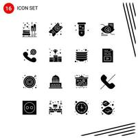 Universal Icon Symbols Group of 16 Modern Solid Glyphs of call eyetap biochemistry tap laboratory Editable Vector Design Elements