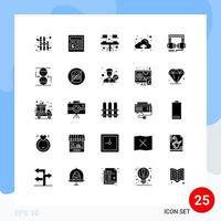 Modern Set of 25 Solid Glyphs Pictograph of web optimization dining headphone up Editable Vector Design Elements