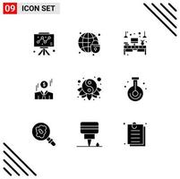 9 Universal Solid Glyph Signs Symbols of chinese man computer dollar light Editable Vector Design Elements