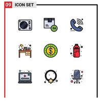 Set of 9 Modern UI Icons Symbols Signs for table desk time books signal Editable Vector Design Elements