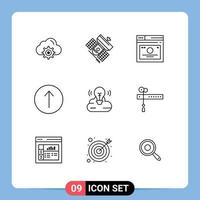 Modern Set of 9 Outlines Pictograph of bulb symbols telecommunication arrow quicklinks Editable Vector Design Elements