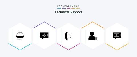 Technical Support 25 Glyph icon pack including live. right. answer. left. man vector