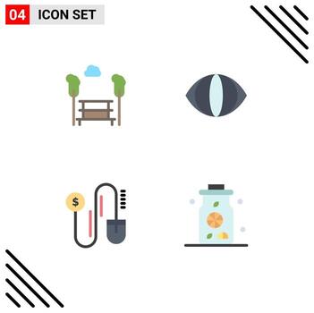 conjunto de iconos planos de interfaz móvil de 4 pictogramas de árboles de marketing de parques visión limón elementos de diseño vectorial editables vector