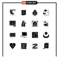 Group of 16 Modern Solid Glyphs Set for pull plug pot electric festival Editable Vector Design Elements