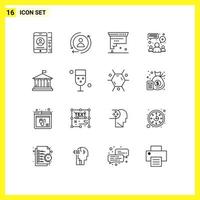 User Interface Pack of 16 Basic Outlines of flag team coding meeting chat Editable Vector Design Elements