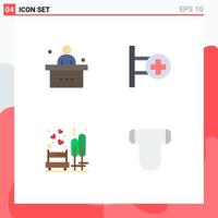 4 Flat Icon concept for Websites Mobile and Apps classroom love student hospital bench Editable Vector Design Elements