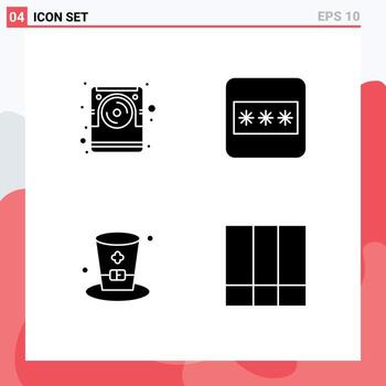4 glifos sólidos vectoriales temáticos y símbolos editables de elementos de diseño vectorial editables de cuadrícula de contraseña electrónica de vino de computadora vector