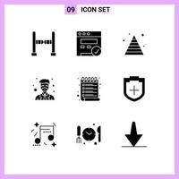 Universal Icon Symbols Group of 9 Modern Solid Glyphs of check list schedule marketing list professor Editable Vector Design Elements