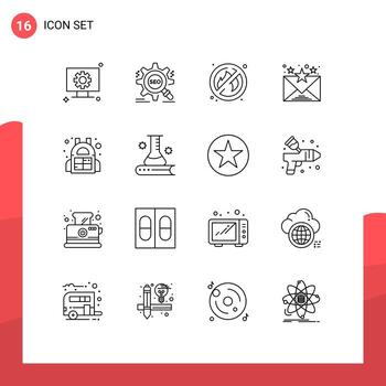 Set of 16 Vector Outlines on Grid for sport bag setting communication email Editable Vector Design Elements
