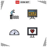 Set of 4 Modern UI Icons Symbols Signs for diving dashboard pool online performance Editable Vector Design Elements