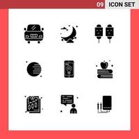 Set of 9 Modern UI Icons Symbols Signs for smartphone location food navigation planet Editable Vector Design Elements