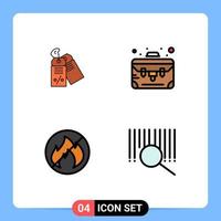 Group of 4 Filledline Flat Colors Signs and Symbols for label no sale suitcase product Editable Vector Design Elements