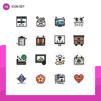 Universal Icon Symbols Group of 16 Modern Flat Color Filled Lines of check list garden message farming marketing Editable Creative Vector Design Elements