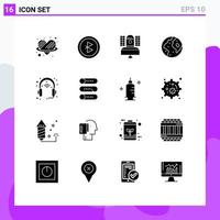 16 User Interface Solid Glyph Pack of modern Signs and Symbols of device planet broadcast international earth Editable Vector Design Elements