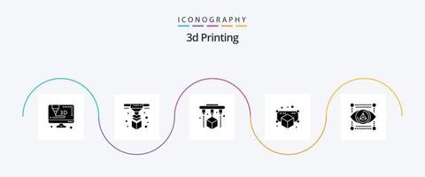 Paquete de iconos de glifo 5 de impresión 3d que incluye d. objeto. 3d. modelo. d vector