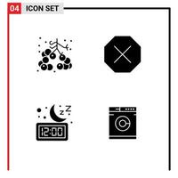 4 Universal Solid Glyph Signs Symbols of berries night fruit denied time Editable Vector Design Elements