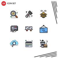 Universal Icon Symbols Group of 9 Modern Filledline Flat Colors of fork truck mouse beetle knowledge book Editable Vector Design Elements