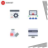 Group of 4 Modern Flat Icons Set for browser video development conference medicine Editable Vector Design Elements