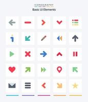 Paquete de 25 iconos planos de elementos de interfaz de usuario básicos creativos, como tarea. abajo. flecha. dirección. flecha vector