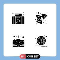 4 Universal Solid Glyphs Set for Web and Mobile Applications holiday camera travel food internet Editable Vector Design Elements