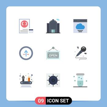 User Interface Pack of 9 Basic Flat Colors of open navigation cloud direction arrow Editable Vector Design Elements