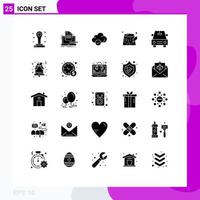 25 Universal Solid Glyphs Set for Web and Mobile Applications bell car cloud waste pollution Editable Vector Design Elements