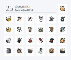 Summer Food Drink 25 Line Filled icon pack including drink. sparkling water. barbecue. food. summer vector