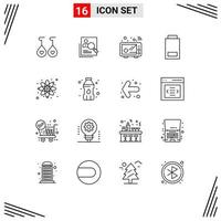 Modern Set of 16 Outlines and symbols such as low battery resources microwave cooking Editable Vector Design Elements